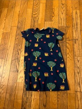 The Beaufort Bonnet Company Navy Dress with Apple Tree & Basket Print
